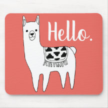 Trendy Llama Sketch Hello in Coral