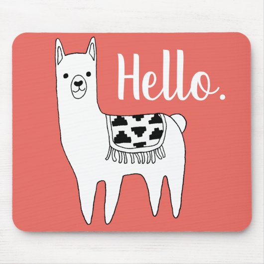 Trendy Llama Sketch Hello in Coral Mousepad (Vorne)