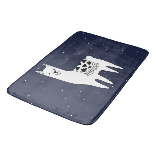 Trendy Llama Sketch & White Dots Badematte (Schrägansicht)