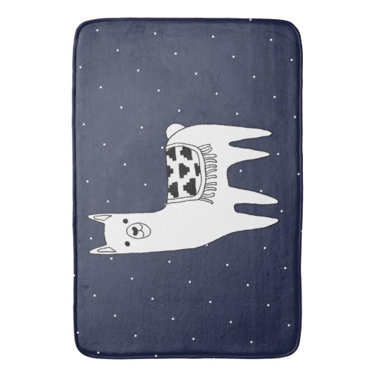 Trendy Llama Sketch & White Dots Badematte (Vorderseite Vertikal)