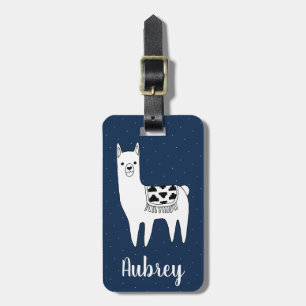 Trendy Llama Sketch & White Dots Personalisiert Gepäckanhänger