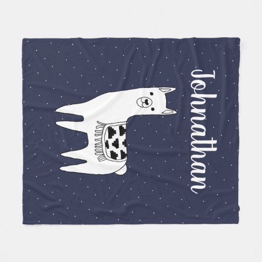 Trendy Llama Sketch & White Punkte mit Skriptnamen Fleecedecke (Vorderseite (Horizontal))