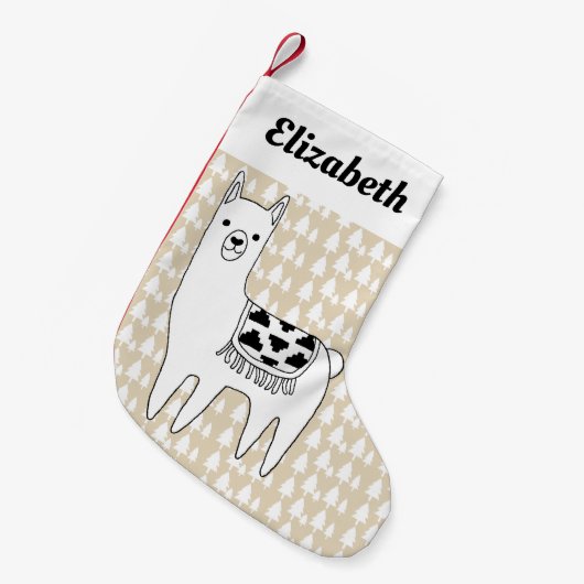 Trendy Llama & Trees Name in Script Kleiner Weihnachtsstrumpf (Vorderansicht (hängend))