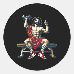 Trendy Lord Jesus Bodybuilding Workout Jesus Lifti Runder Aufkleber