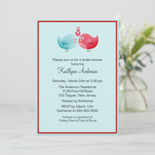 Trendy Love Birds Bridal Dusche Einladung (Stehend Vorderseite)