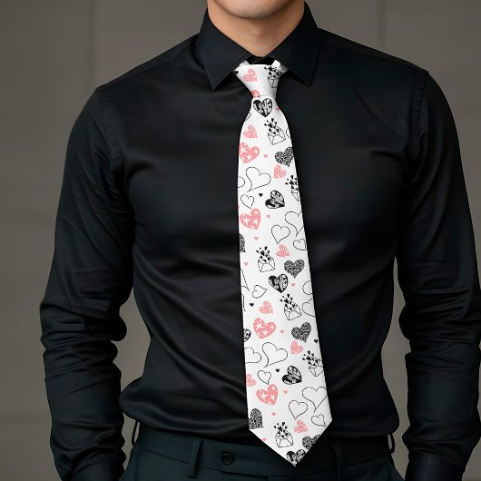 Trendy Love Gift Tie Pink Black Hearts Design Krawatte