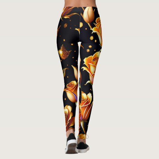 Trendy Luxury Big Gold Rose Collection Leggings (Rückseite)