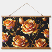 Trendy Luxury Big Gold Rose Collection Wandteppich Mit Holzrahmen (Vorne)