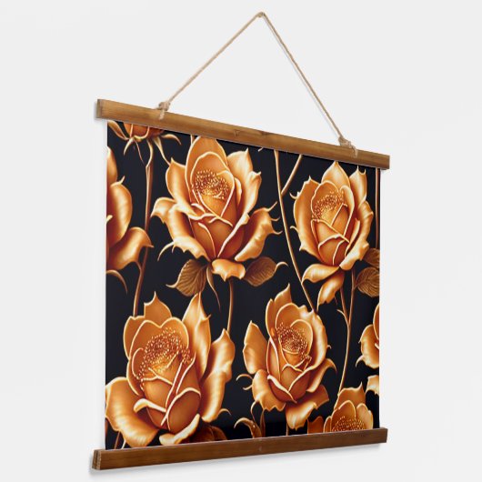 Trendy Luxury Boho Gold Rose Collection Wandteppich Mit Holzrahmen (Gewinkelt)