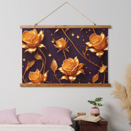 Trendy Luxury Gold Boho Rose Collection Wandteppich Mit Holzrahmen (Schlafzimmer)