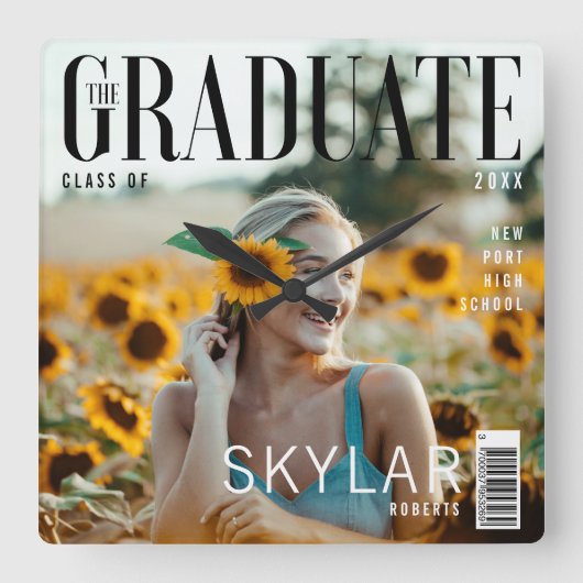 Trendy Magazine Cover Abschluss Quadratische Wanduhr (Vorderseite)