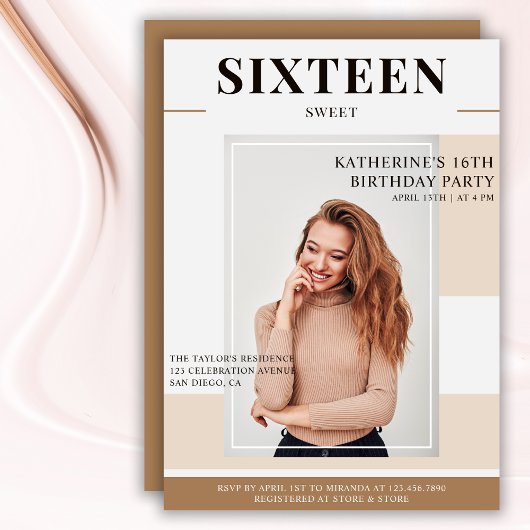 Trendy Magazine Cover Foto Sweet 16 Geburtstag Einladung