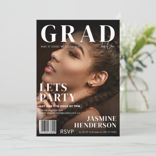Trendy Magazine Cover | Graduierungspartei Einladung (Stehend Vorderseite)