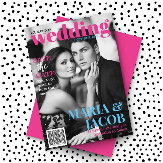 Trendy Magazine Cover Save the Date Foto Einladung