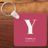 Trendy Magenta Modern Monogram Name Schlüsselanhänger (Vorderseite)