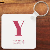 Trendy Magenta Modern Monogram Name Schlüsselanhänger (Rückseite)