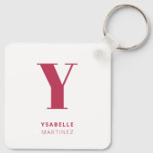 Trendy Magenta Modern Monogram Name Schlüsselanhänger (Rückseite)