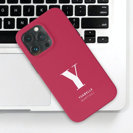 Trendy Magenta Monogram Name iPhone Hülle