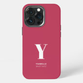 Trendy Magenta Monogram Name iPhone Hülle (Hinten)