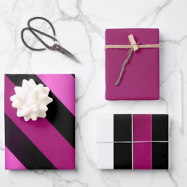 Trendy Magenta Rosa, Schwarz & Weiß Streifen Geschenkpapier Set