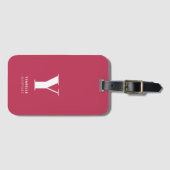 Trendy Magenta Simple Monogram Name Gepäckanhänger (Vorderseite (Horizontal))