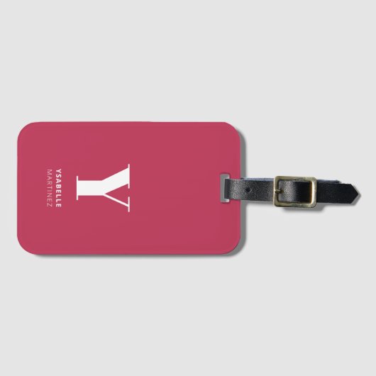 Trendy Magenta Simple Monogram Name Gepäckanhänger (Vorderseite (Horizontal))