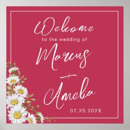 Trendy Magenta & White Daisies Wedding Poster