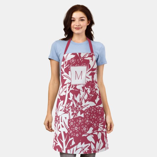 Trendy Magenta William Morris Floral Monogram Schürze (Getragen)