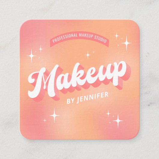 Trendy Makeup Artist Girly Retro Peach Beauty Quadratische Visitenkarte (Vorderseite)