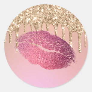 Trendy Makeup Artist Lip Kiss Rose Gold Glitzer Runder Aufkleber