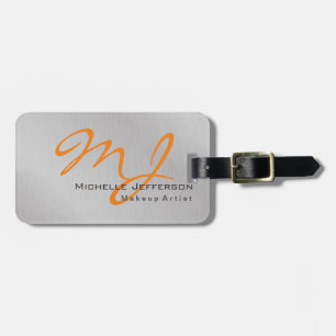Trendy Makeup Artist Silver Gray Orange Monogram Gepäckanhänger