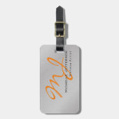 Trendy Makeup Artist Silver Gray Orange Monogram Gepäckanhänger (Vorderseite vertikal)