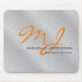 Trendy Makeup Artist Silver Gray Orange Monogram Mousepad (Vorne)