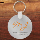 Trendy Makeup Artist Silver Gray Orange Monogram Schlüsselanhänger (Vorderseite)