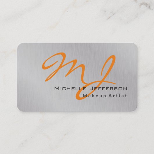 Trendy Makeup Artist Silver Gray Orange Monogram Visitenkarte (Vorderseite)