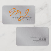 Trendy Makeup Artist Silver Gray Orange Monogram Visitenkarte (Vorne/Hinten)