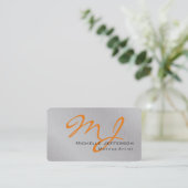 Trendy Makeup Artist Silver Gray Orange Monogram Visitenkarte (Stehend Vorderseite)