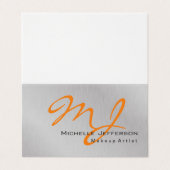 Trendy Makeup Artist Silver Gray Orange Monogram Visitenkarten (Außenseite Aufgefaltet)