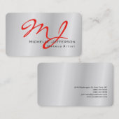 Trendy Makeup Artist Silver Gray Red Monogram Visitenkarte (Vorne/Hinten)