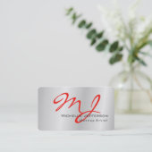 Trendy Makeup Artist Silver Gray Red Monogram Visitenkarte (Stehend Vorderseite)