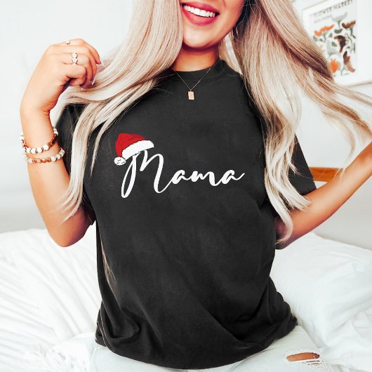 Trendy Mama Christmas Weihnachtsmannmütze Black T-Shirt