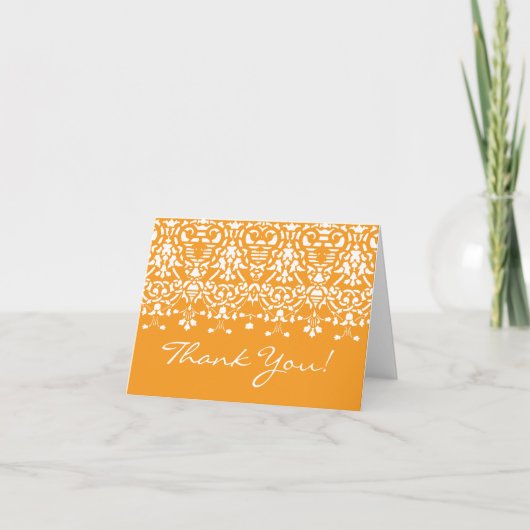 Trendy Mandarine Damask Danke Note Card (Vorderseite)