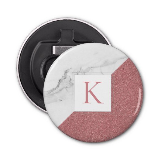 Trendy Marble Blush Pink Glitzer Girly Monogram Flaschenöffner (Vorderseite)