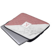 Trendy Marble Blush Pink Glitzer Girly Monogram Laptopschutzhülle (Vorne Knopf)