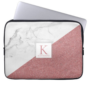 Trendy Marble Blush Pink Glitzer Girly Monogram Laptopschutzhülle