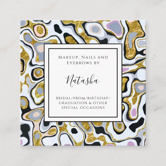 Trendy Marble Gold Glitzer & Gray Makeup Quadratische Visitenkarte (Vorderseite)