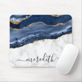 Trendy Marble Navy Blue Gold Agate Monogram Mouse Mousepad (Mit Mouse)