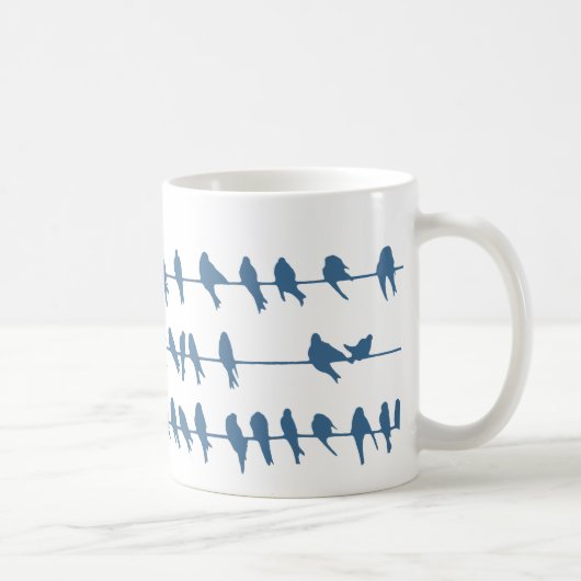 Trendy Marine schlucken Vögel auf Drähten Silhouet Kaffeetasse (Rechts)