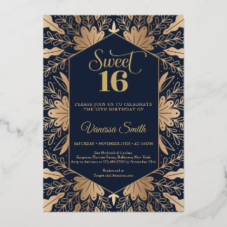 Trendy Marine und reale Goldfolie 16 . Geburtstag Folieneinladung