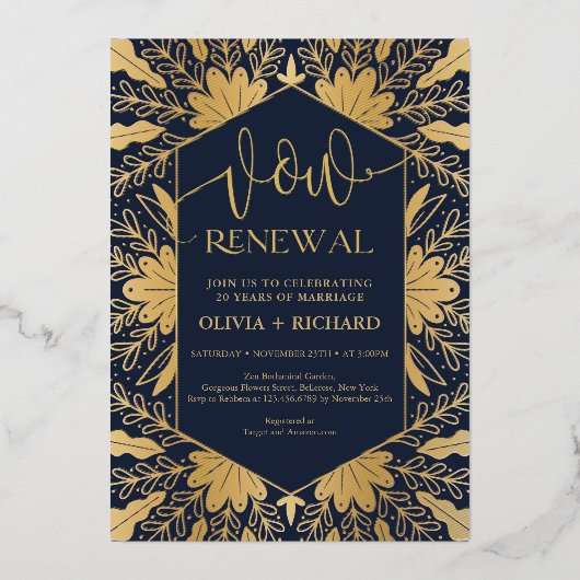 Trendy Marine und reale Goldfolie versprechen Erne Folieneinladung (Vorderseite)